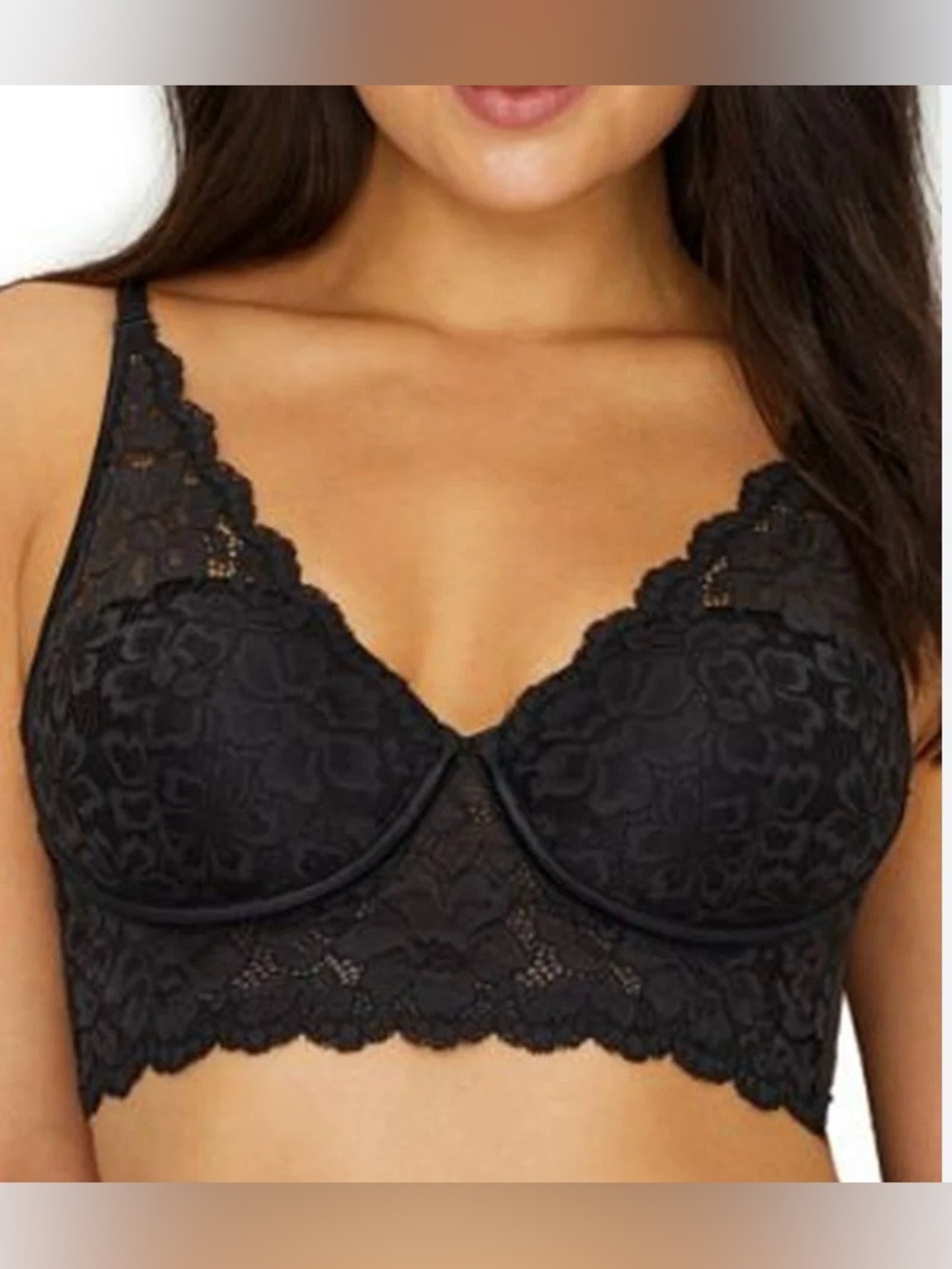 New Maidenform Black Lace Wireless Bra 38C Bralette 3 Way Convertible Halter